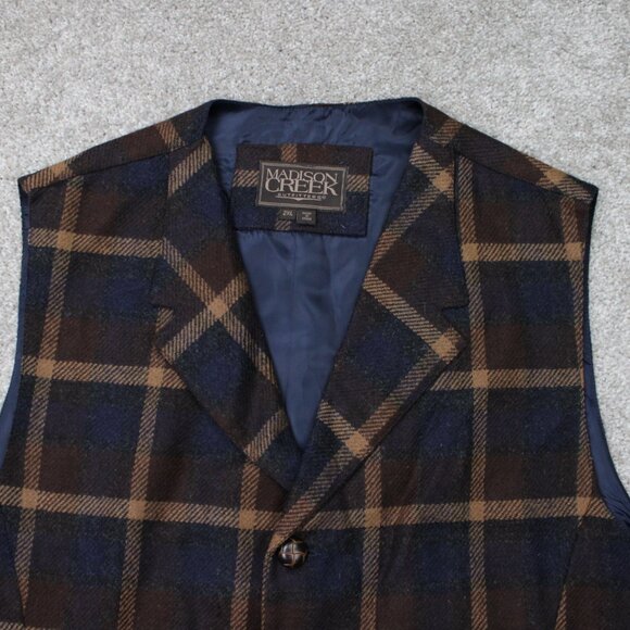 Madison Creek Wool Vest NWT Mens 2XL XXL Brown/Blue Plaid Asheville Poly Lined - Picture 3 of 16